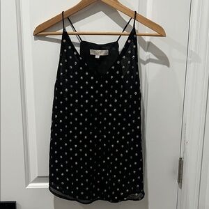 LOFT Black Camisole with Metallic Gold Dots, Size Small Petite
